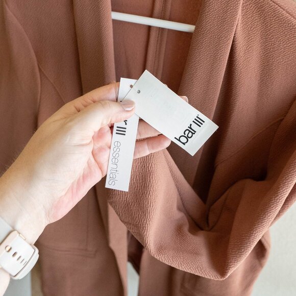NWT Bar III Size Medium Brown Saira Open Front Jacket with Ruched Sleeves - Picture 6 of 6